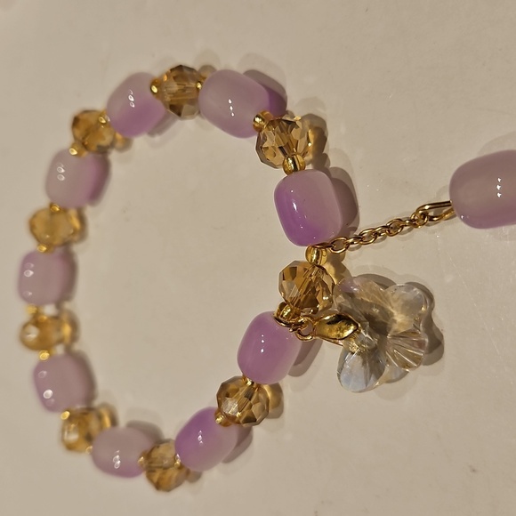 3 Pale Pink Glass, Crystal & Butterfly Accents Stretch Beaded Bracelet Set - Picture 6 of 7